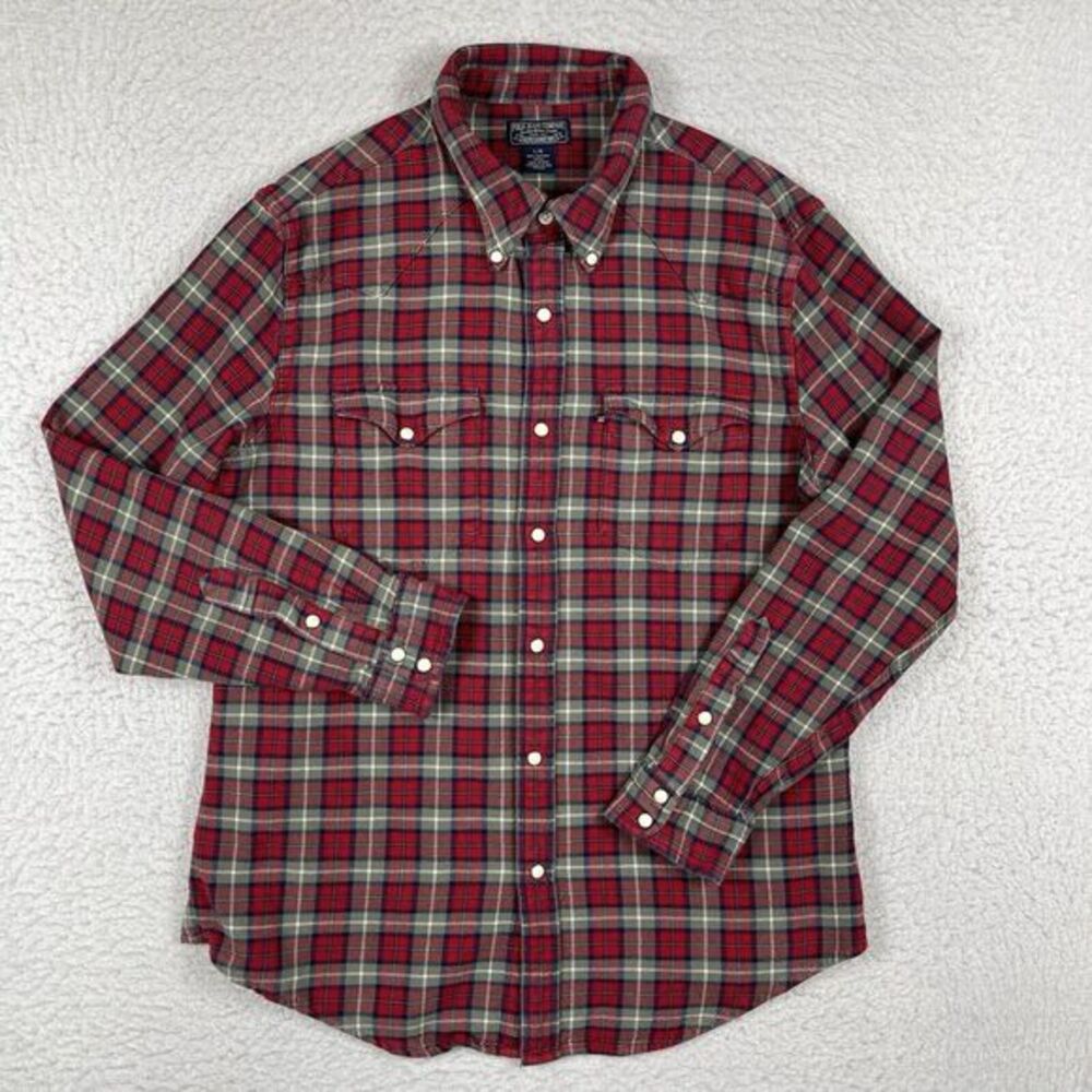 Polo‎ Jeans Co Shirt Mens Large Plaid Flannel Ralph Lauren Cabin Camp Pearl Snap